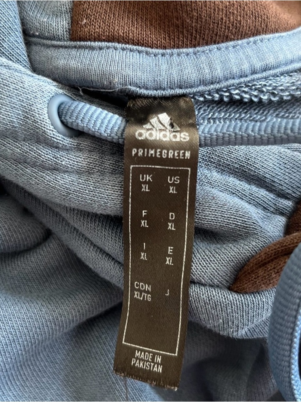 Adidas Primegreen Blue Brown Pullover Drawstring Hoodie Men’s XL Nylon Pocket - Picture 3 of 7